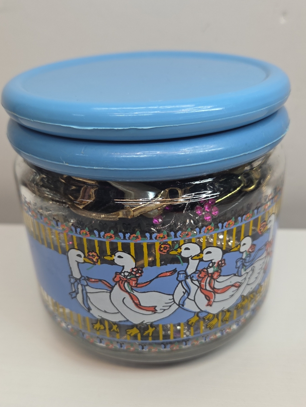 Vintage Duck Glass Jar Filled With Earrings